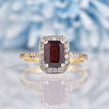 Ellibelle Jewellery Garnet & Diamond 9ct Gold Panel Ring
