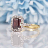 Ellibelle Jewellery Garnet & Diamond 9ct Gold Panel Ring