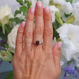 Ellibelle Jewellery Garnet & Diamond 9ct Gold Three-Stone Trilogy Ring