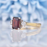 Ellibelle Jewellery Garnet & Diamond 9ct Gold Three-Stone Trilogy Ring
