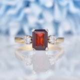 Ellibelle Jewellery Garnet & Diamond 9ct Gold Three-Stone Trilogy Ring