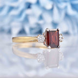 Ellibelle Jewellery Garnet & Diamond 9ct Gold Three-Stone Trilogy Ring
