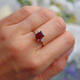 Ellibelle Jewellery Garnet & Diamond 9ct Gold Three-Stone Trilogy Ring