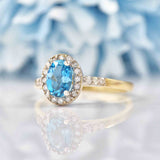 Ellibelle Jewellery London Blue Topaz & Diamond 9ct Gold Halo Ring