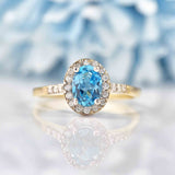 Ellibelle Jewellery London Blue Topaz & Diamond 9ct Gold Halo Ring