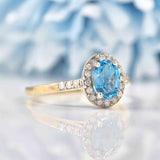 Ellibelle Jewellery London Blue Topaz & Diamond 9ct Gold Halo Ring