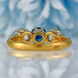 Ellibelle Jewellery Mid-20th Century Sapphire & Old-Cut Diamond 18ct Gold Three-Stone Trilogy Ring