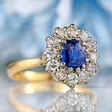 Ellibelle Jewellery Mid-Century Sapphire & Diamond 18ct Gold Cluster Ring