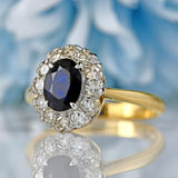 Ellibelle Jewellery Mid-Century Sapphire & Diamond 18ct Gold Platinum Cluster Ring