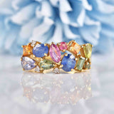 Ellibelle Jewellery Multicolour Sapphire 9ct Yellow Gold Cluster Ring