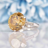 Ellibelle Jewellery Natural 10.98ct Cognac Zircon & Diamond 9ct White Gold Ring
