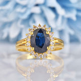 Ellibelle Jewellery Natural Dark Blue Sapphire & Diamond 18ct Gold Oval Cluster Ring
