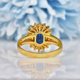 Ellibelle Jewellery Natural Dark Blue Sapphire & Diamond 18ct Gold Oval Cluster Ring