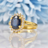 Ellibelle Jewellery Natural Dark Blue Sapphire & Diamond 18ct Gold Oval Cluster Ring