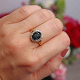 Ellibelle Jewellery Natural Dark Blue Sapphire & Diamond 18ct Gold Oval Cluster Ring