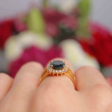 Ellibelle Jewellery Natural Dark Blue Sapphire & Diamond 18ct Gold Oval Cluster Ring