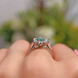 Ellibelle Jewellery Natural Emerald & Diamond Platinum Daisy Cluster Engagement Ring