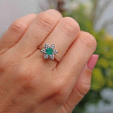 Ellibelle Jewellery Natural Emerald & Diamond Platinum Daisy Cluster Engagement Ring