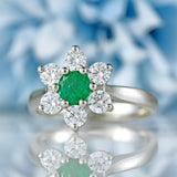 Ellibelle Jewellery Natural Emerald & Diamond Platinum Daisy Cluster Engagement Ring