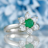 Ellibelle Jewellery Natural Emerald & Diamond Platinum Daisy Cluster Engagement Ring
