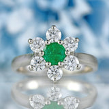 Ellibelle Jewellery Natural Emerald & Diamond Platinum Daisy Cluster Engagement Ring