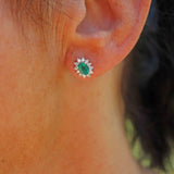 Ellibelle Jewellery Natural Emerald & Diamond White Gold Cluster Stud Earrings