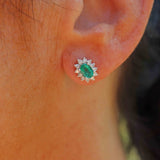 Ellibelle Jewellery Natural Emerald & Diamond White Gold Cluster Stud Earrings