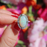 Ellibelle Jewellery Natural Opal & Diamond Platinum Oval Cluster Ring