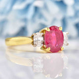 Ellibelle Jewellery Natural Oval Cut Ruby & Diamond 18ct Gold Three-Stone Engagement Ring