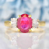 Ellibelle Jewellery Natural Oval Cut Ruby & Diamond 18ct Gold Three-Stone Engagement Ring