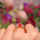 Ellibelle Jewellery Natural Oval Cut Ruby & Diamond 18ct Gold Three-Stone Engagement Ring