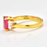 Ellibelle Jewellery Natural Oval Cut Ruby & Diamond 18ct Gold Three-Stone Engagement Ring
