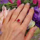 Ellibelle Jewellery Natural Oval Cut Ruby & Diamond 18ct Gold Three-Stone Engagement Ring