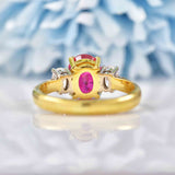 Ellibelle Jewellery Natural Oval Cut Ruby & Diamond 18ct Gold Three-Stone Engagement Ring