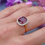 Ellibelle Jewellery Natural Pink Spinel & Diamond 18ct Gold Cushion-Cut Cluster Engagement Ring