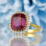 Ellibelle Jewellery Natural Pink Spinel & Diamond 18ct Gold Cushion-Cut Cluster Engagement Ring
