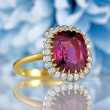 Ellibelle Jewellery Natural Pink Spinel & Diamond 18ct Gold Cushion-Cut Cluster Engagement Ring