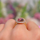 Ellibelle Jewellery Natural Pink Spinel & Diamond 18ct Gold Cushion-Cut Cluster Engagement Ring