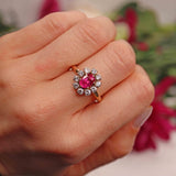 Ellibelle Jewellery Natural Ruby & Diamond Gold Oval Cluster Ring