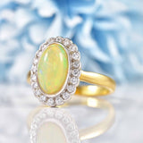 Ellibelle Jewellery Opal & Diamond 18ct Gold Oval Cluster Engagement Ring