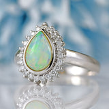 Ellibelle Jewellery Opal & Diamond 18ct White Gold Pear-Shaped Cluster Ring