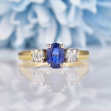Ellibelle Jewellery Oval Sapphire & Diamond 18ct Gold Three-Stone Engagement Ring