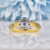Ellibelle Jewellery Oval Sapphire & Diamond 18ct Gold Three-Stone Engagement Ring