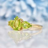 Ellibelle Jewellery Peridot 9ct Gold Pear-Shaped Trilogy Ring