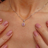 Ellibelle Jewellery Pink Sapphire & Diamond 18ct White Gold Cluster Pendant Necklace