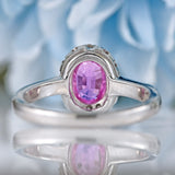 Ellibelle Jewellery Pink Sapphire & Diamond 18ct White Gold Halo Cluster Ring