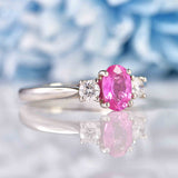Ellibelle Jewellery Pink Sapphire & Diamond Platinum Oval Three-Stone Engagement Ring (0.93ct)