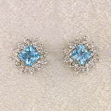 Ellibelle Jewellery Princess-Cut Aquamarine & Diamond 18ct White Gold Cluster Stud Earrings