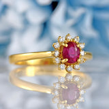Ellibelle Jewellery Ruby & Diamond 18ct Gold Halo Cluster Ring
