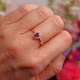Ellibelle Jewellery Ruby & Diamond 18ct Gold Oval Cluster Ring (0.39ct)